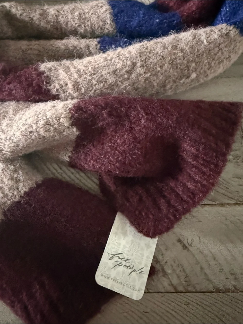 Free People Striped Cozy Knit Scarf in Burgundy, Blue, Yellow, Taupe NWT
